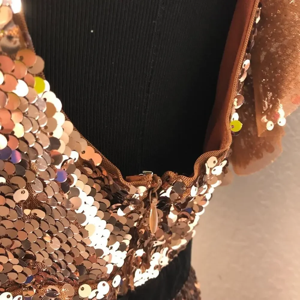 Free People copper bronze sequin open back dress size 4
